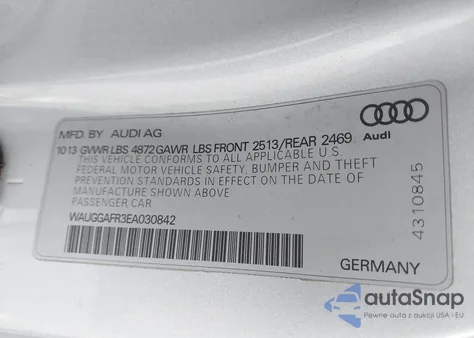 2014 Audi S5 3.0T Premium Plus z USA, uszkodzony, nr VIN WAUGGAFR3EA030842